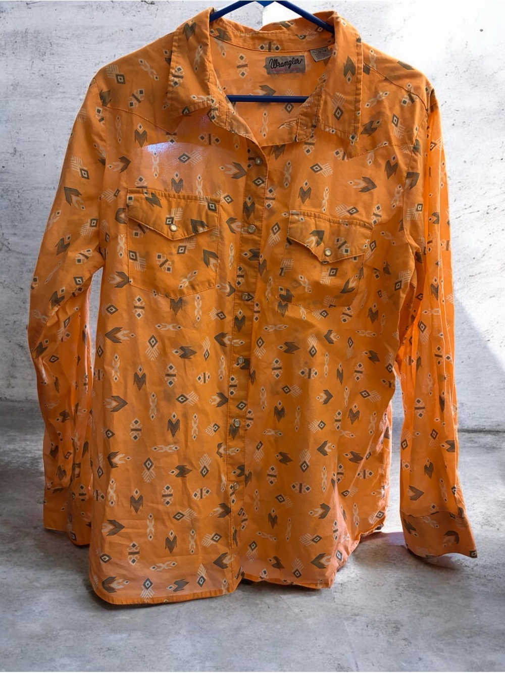 Wrangler Orange Printed Long-Sleeve Button-Down Shirt